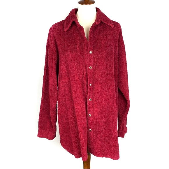 Vintage Monterey Bay Cherry Red Teddy Style Cotton Oversized Jacket Size 8 - Picture 1 of 8